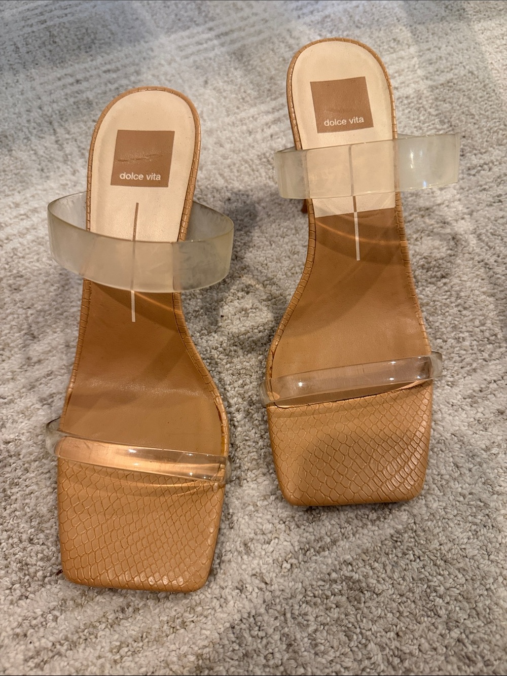 Dolce Vita Tan Slide Sandals with Clear Straps
